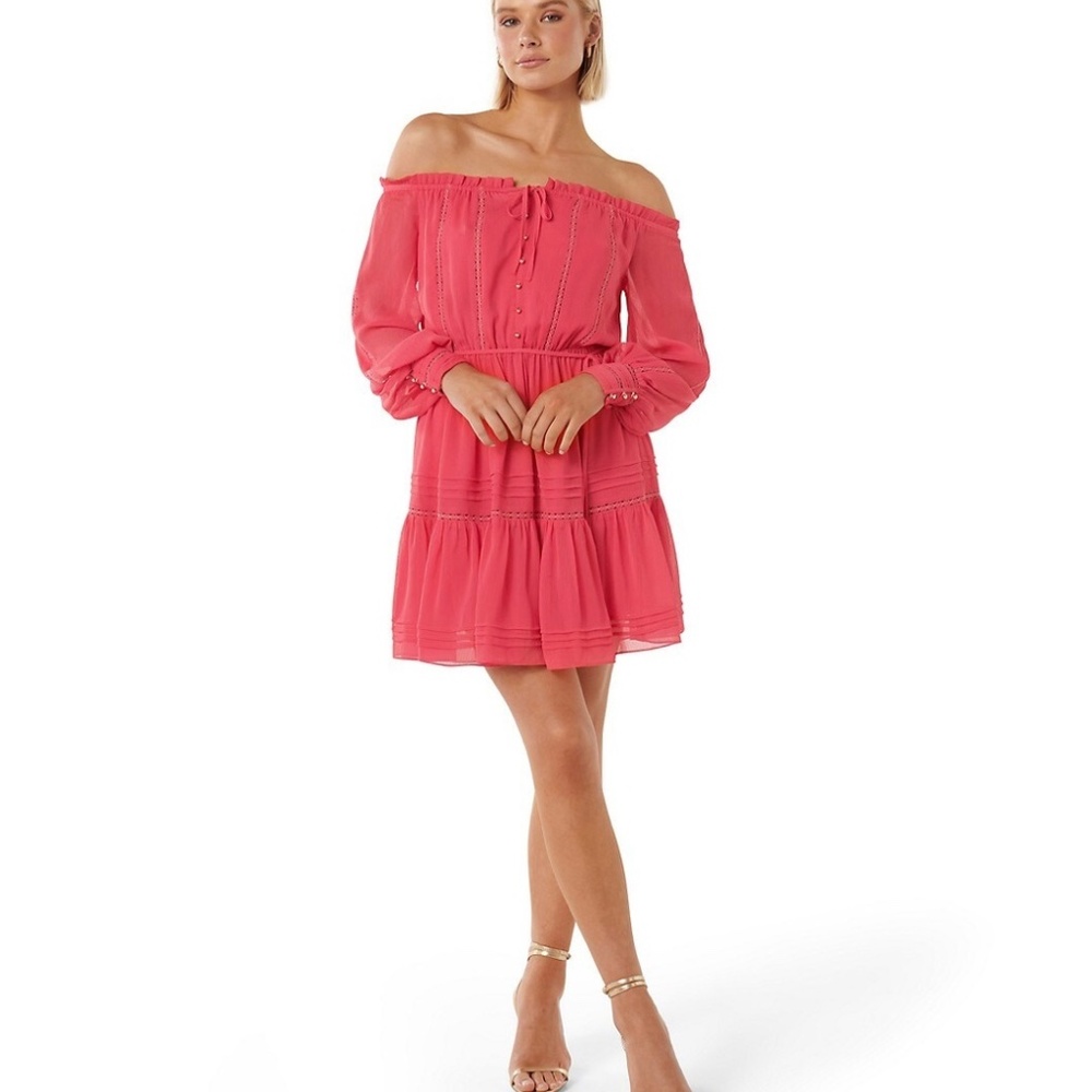 Ever New Coral Off-Shoulder Tiered Mini Dress